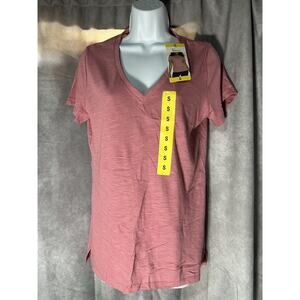 Felina V Neck Short Sleeve Slub Jersey Tee Tunic Length Heather Rose